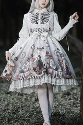 Lapel Collar Long Sleeve Black Fairy Tale Print Gothic Lolita JSK Dress